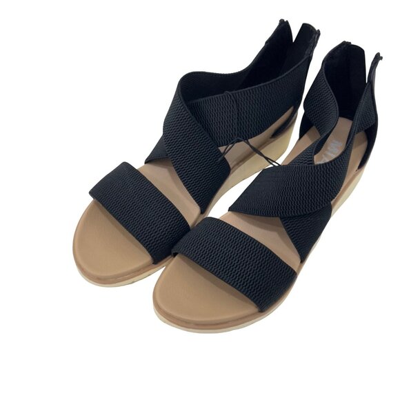 MIA Black Elastic Cross Strappy Wedge Sandals Back Zipper Closure Women Size 9 - Picture 12 of 14